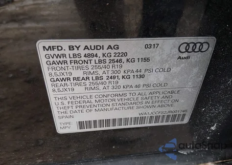 2018 Audi Q3 2.0T Premium/2.0T Sport Premium из США, поврежденный, VIN WA1JCCFS2JR001745